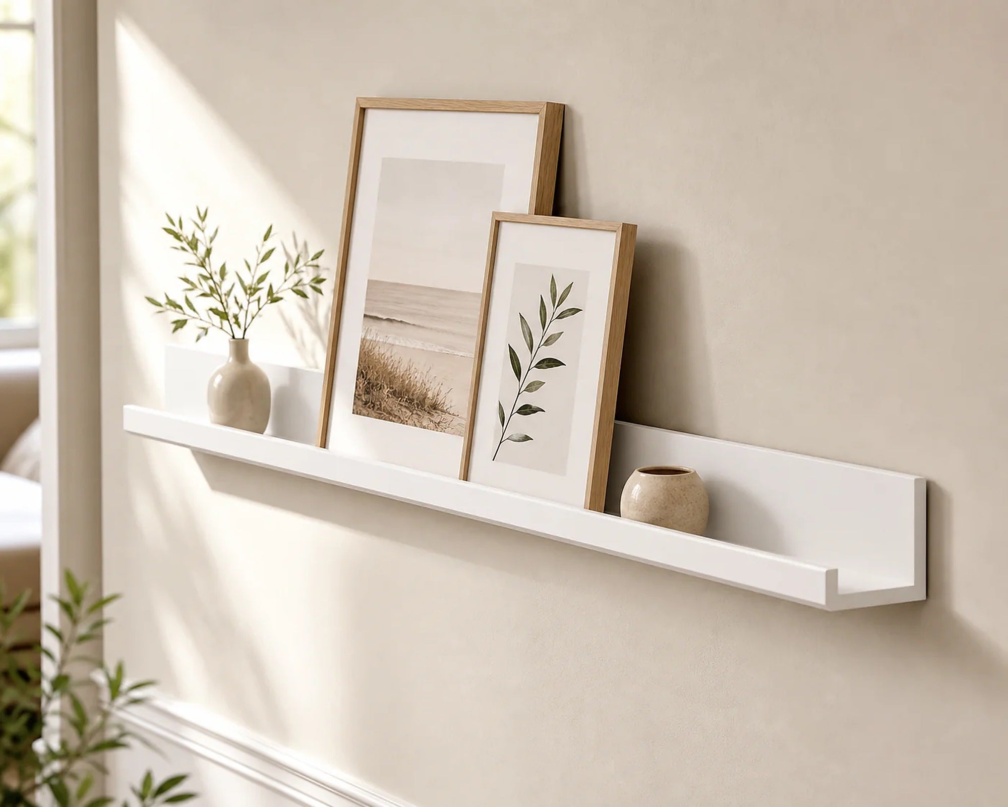 Cozy Haven Slim Metal Floating Picture Ledge in white finish