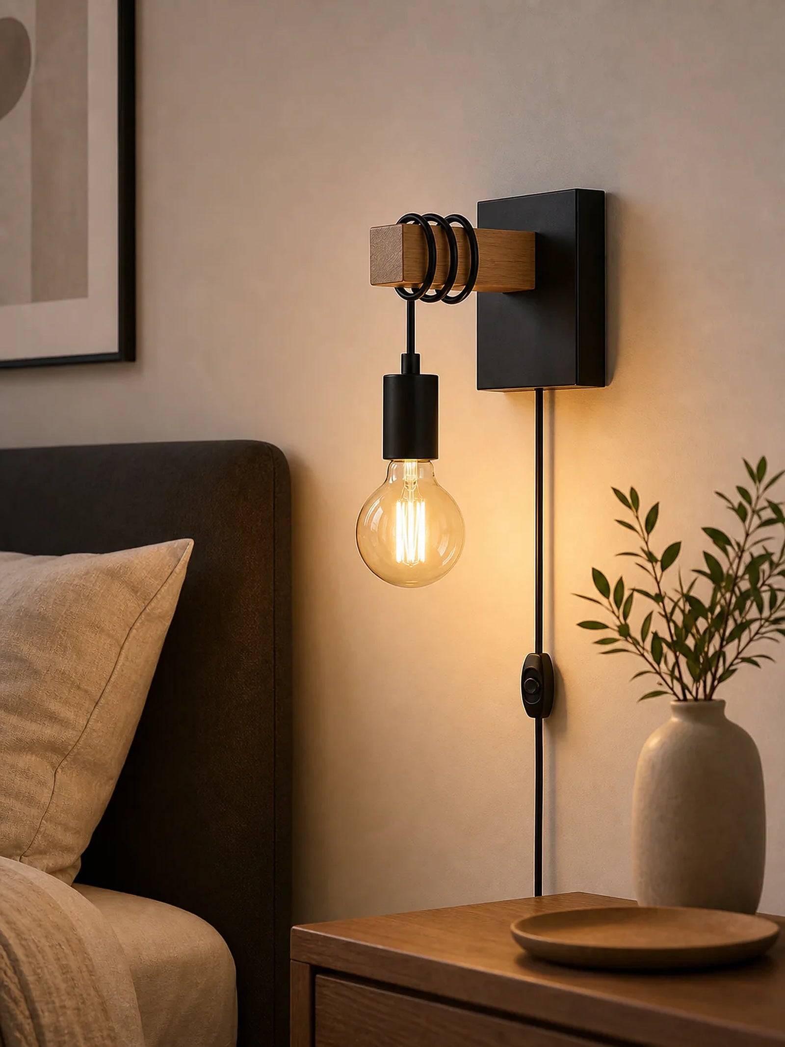 Cozy Haven Black Plug In Wall Sconce lifestyle image 7