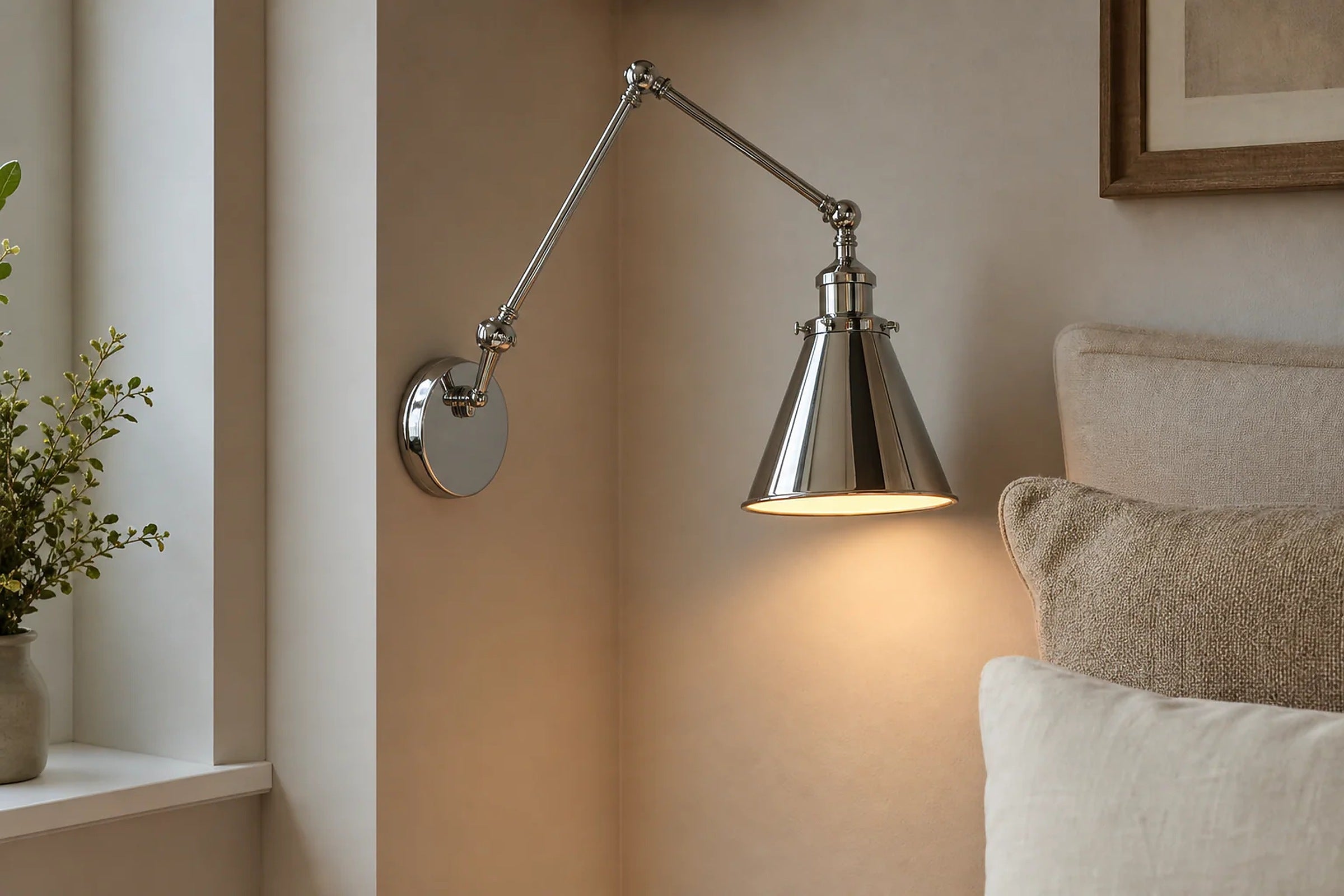 Cozy Haven Swing-Arm Plug In Wall Sconce lifestyle image 1 for No Switch