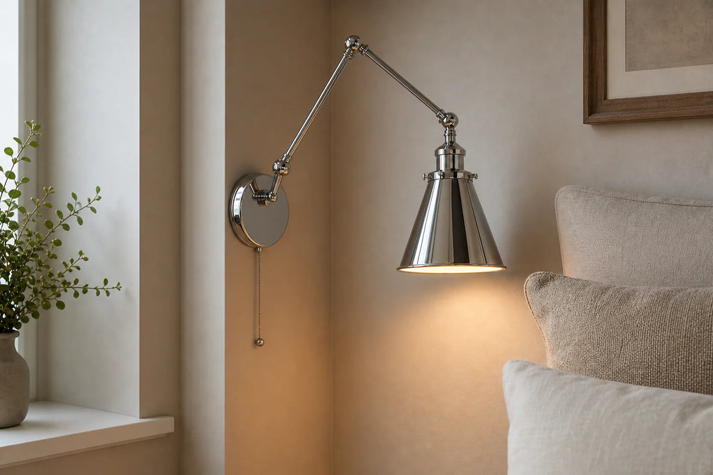 Cozy Haven Swing-Arm Plug In Wall Sconce lifestyle image 2 for Pull Chain Switch