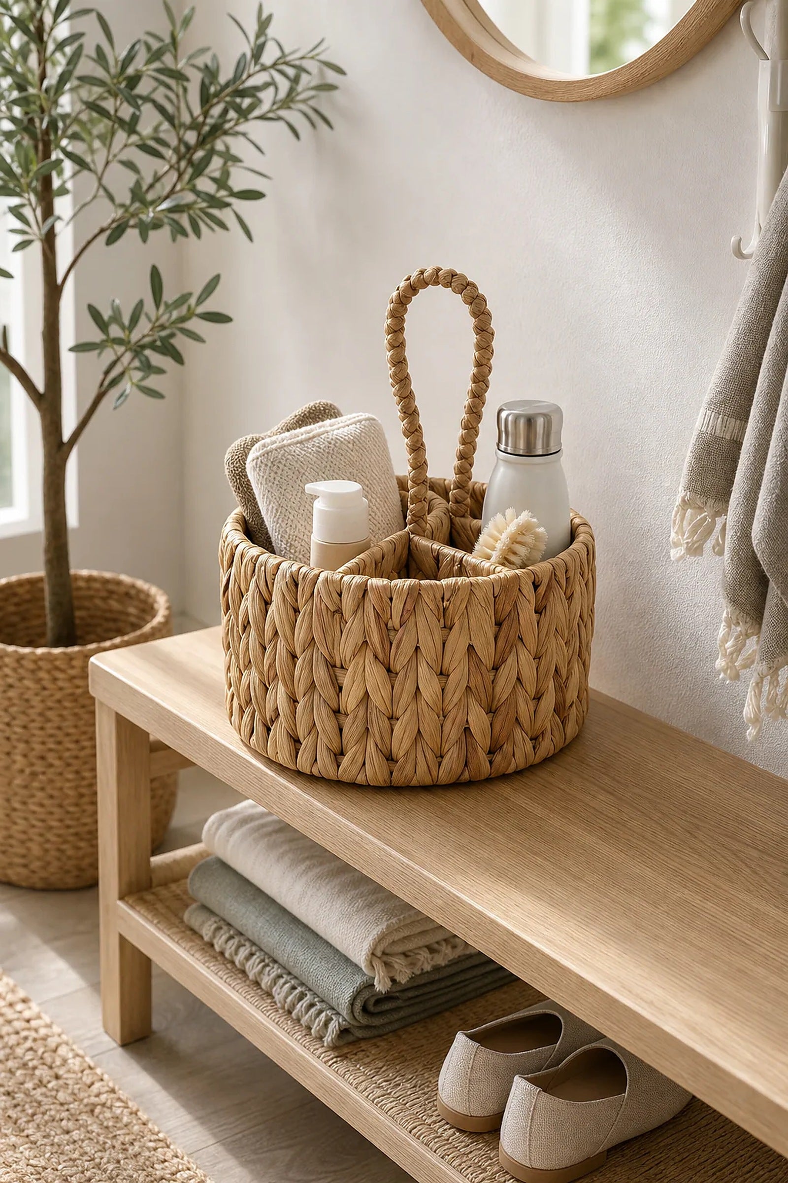 Cozy Haven Water Hyacinth Flatware Storage Basket lifestyle image 2