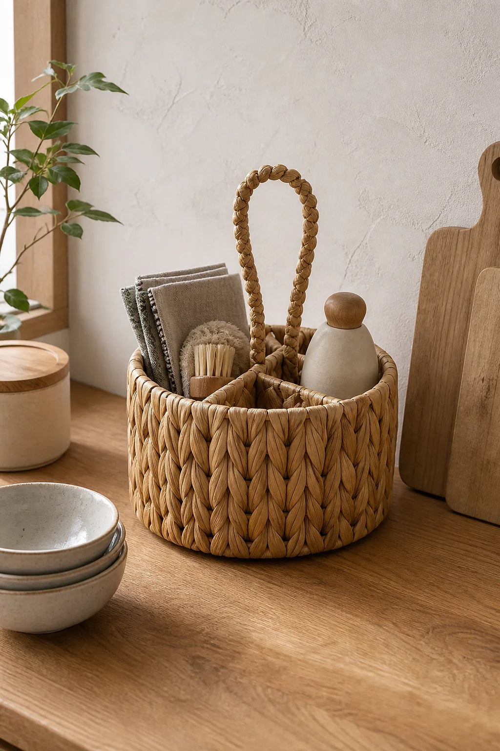 Cozy Haven Water Hyacinth Flatware Storage Basket lifestyle image 3