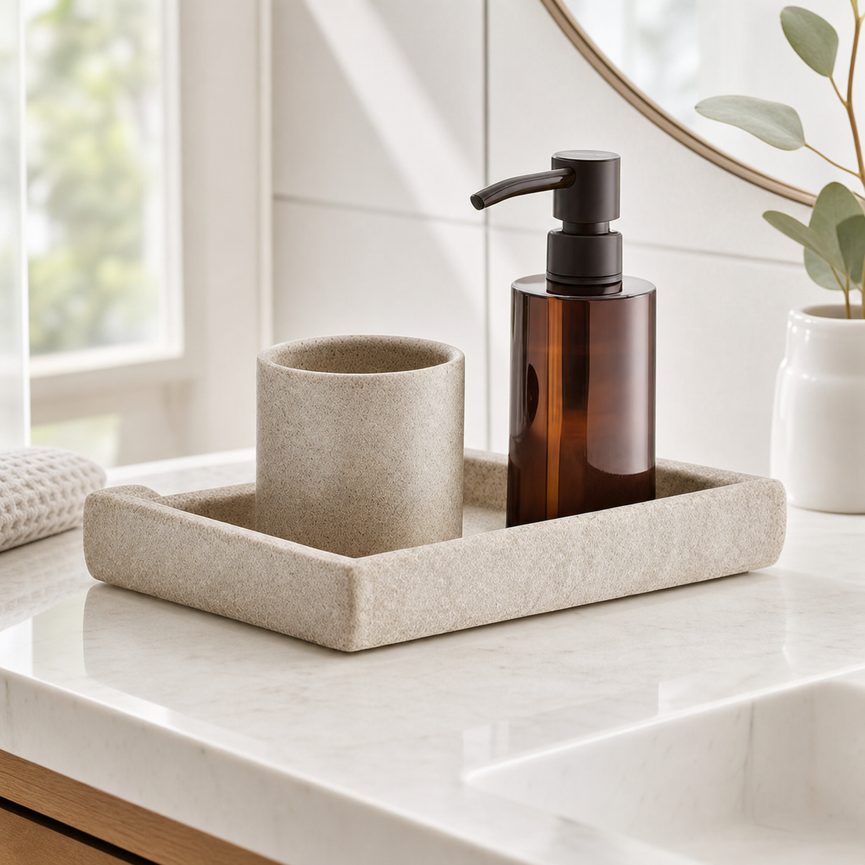 Cozy Haven Stone-Look Soap Dispenser Tray Set - product view 1