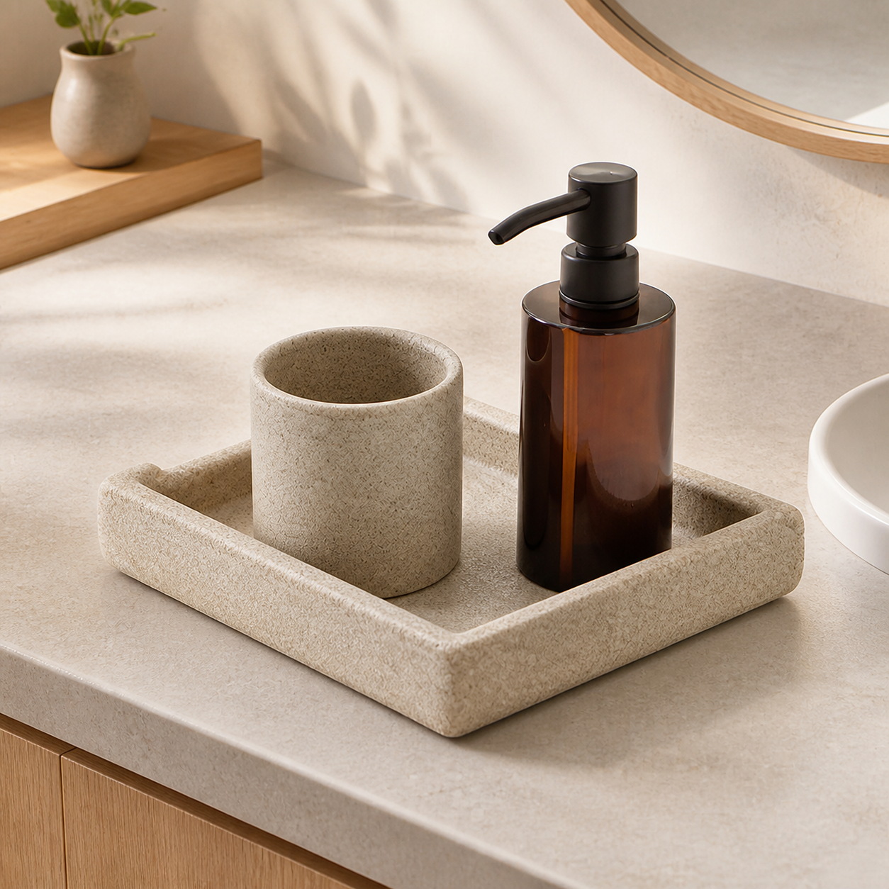 Cozy Haven Stone-Look Soap Dispenser Tray Set - product view 2