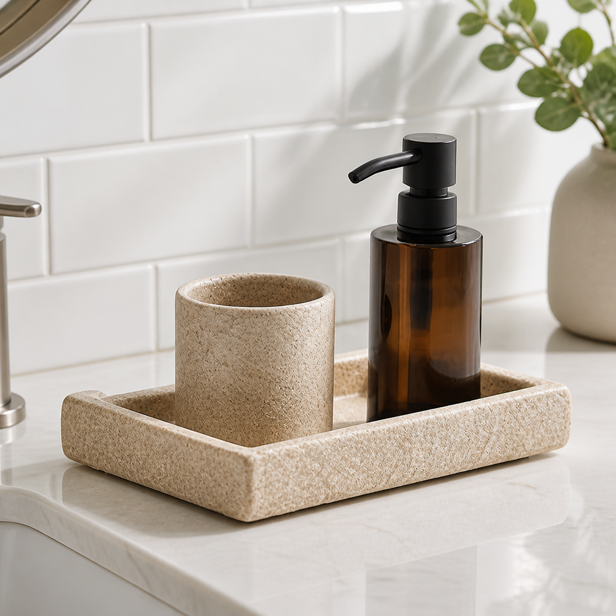 Cozy Haven Stone-Look Soap Dispenser Tray Set - product view 3