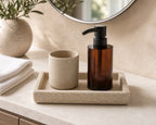 Cozy Haven Stone-Look Soap Dispenser Tray Set styled bathroom view 7