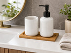 Cozy Haven White Ceramic Soap Dispenser Tray Set with dispenser cup and tray