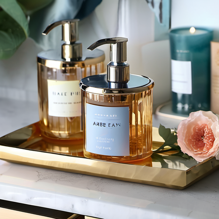 Cozy Haven shelf detail lifestyle image for Cozy Haven Amber Bathroom Countertop Canister Set