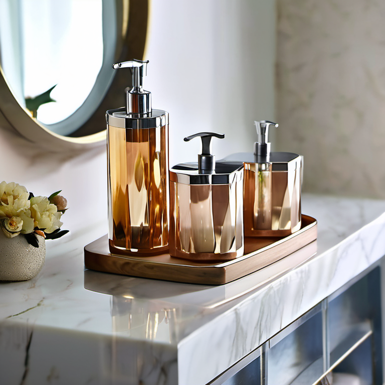 Cozy Haven spa corner lifestyle image for Cozy Haven Amber Bathroom Countertop Canister Set