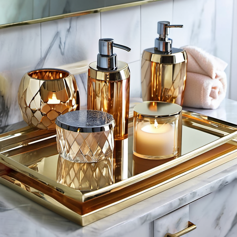 Cozy Haven lifestyle bundle image for Cozy Haven Bathroom Countertop Reset Bundle featuring Cozy Haven Amber Bathroom Countertop Canister Set