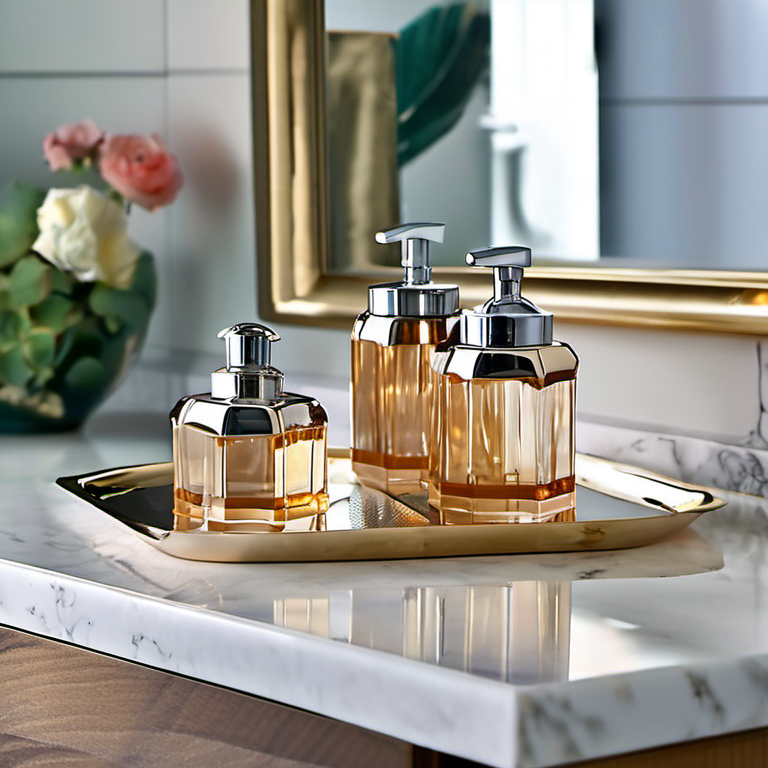 Cozy Haven vanity morning lifestyle image for Cozy Haven Amber Bathroom Countertop Canister Set