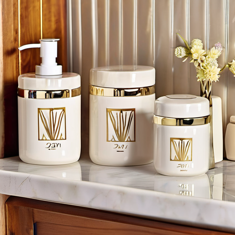 Cozy Haven shelf detail lifestyle image for Cozy Haven Ceramic Bathroom Countertop Canister Set