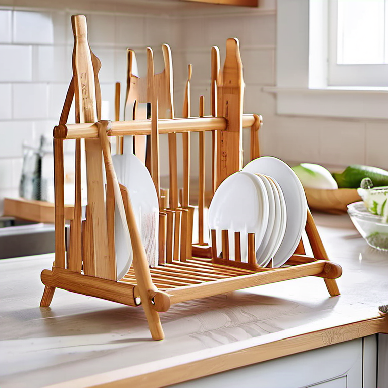 Cozy Haven countertop prep lifestyle image for Cozy Haven Minimal Bamboo Dish Drying Rack