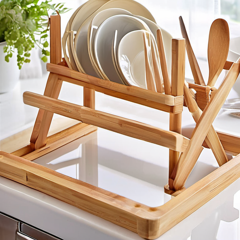 Cozy Haven hosting night lifestyle image for Cozy Haven Minimal Bamboo Dish Drying Rack