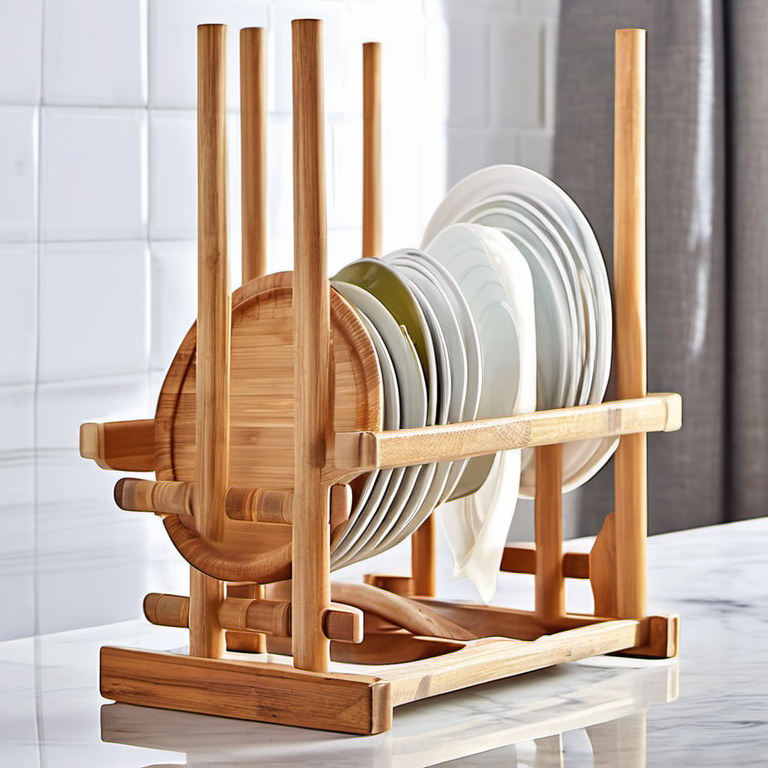 Cozy Haven open shelf lifestyle image for Cozy Haven Minimal Bamboo Dish Drying Rack