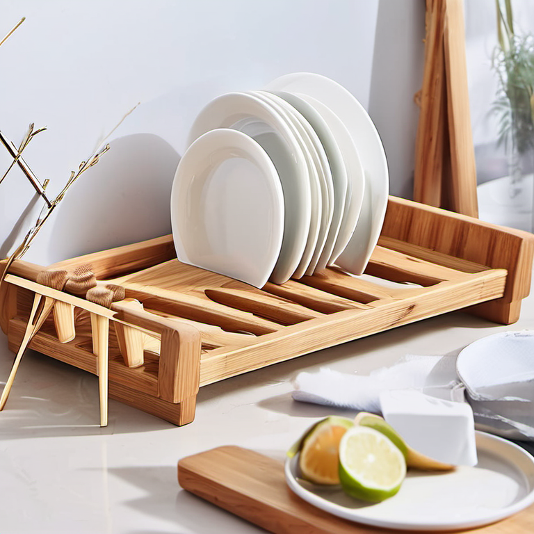 Cozy Haven utility close lifestyle image for Cozy Haven Minimal Bamboo Dish Drying Rack