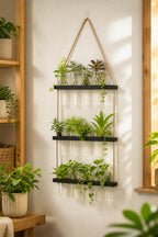 Cozy Haven Glass Tube Hanging Plant Propagation Station styled home view 4 for Dark Wood Triple Tier