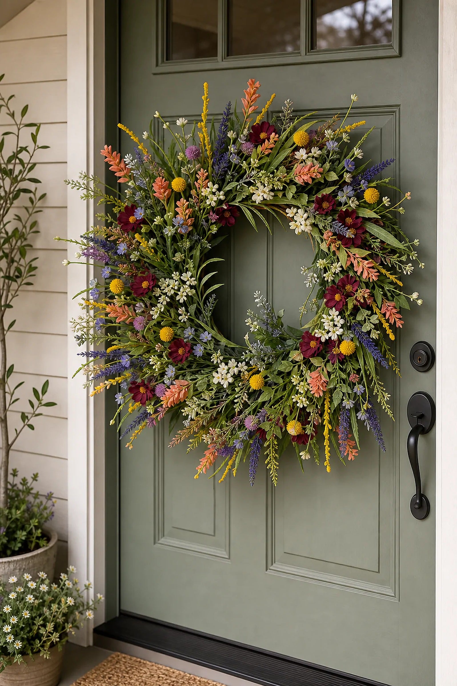 Cozy Haven Wildflower Spring Door Wreath lifestyle image 1 for Wildflower Spring Door Wreath