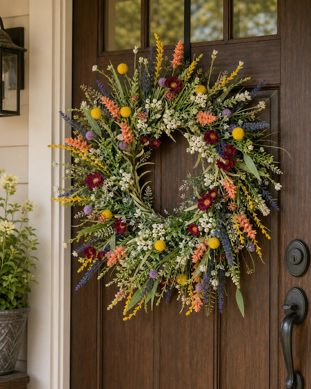 Cozy Haven Wildflower Spring Door Wreath lifestyle image 2