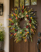 Cozy Haven Wildflower Spring Door Wreath styled home view 2