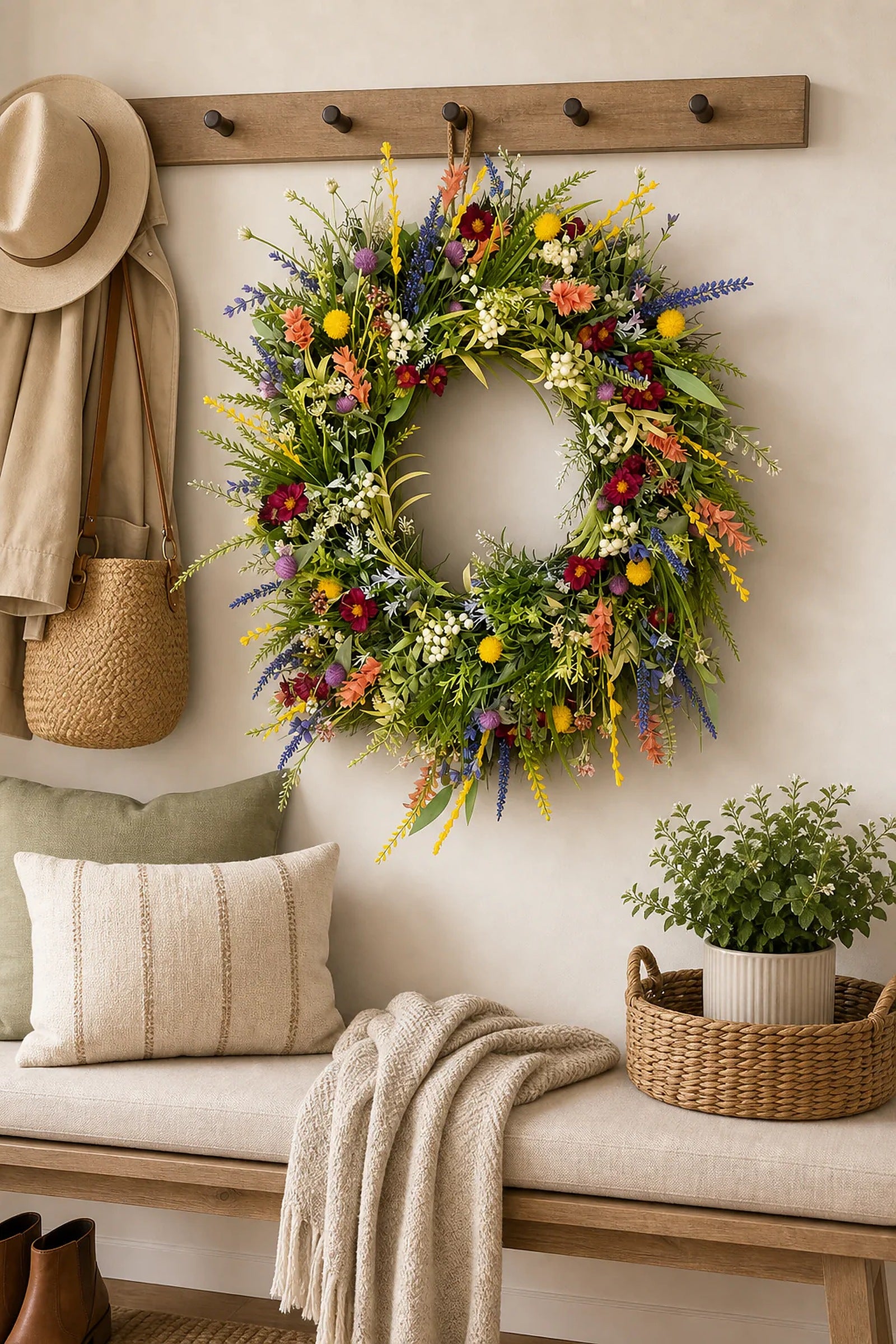 Cozy Haven Wildflower Spring Door Wreath lifestyle image 4