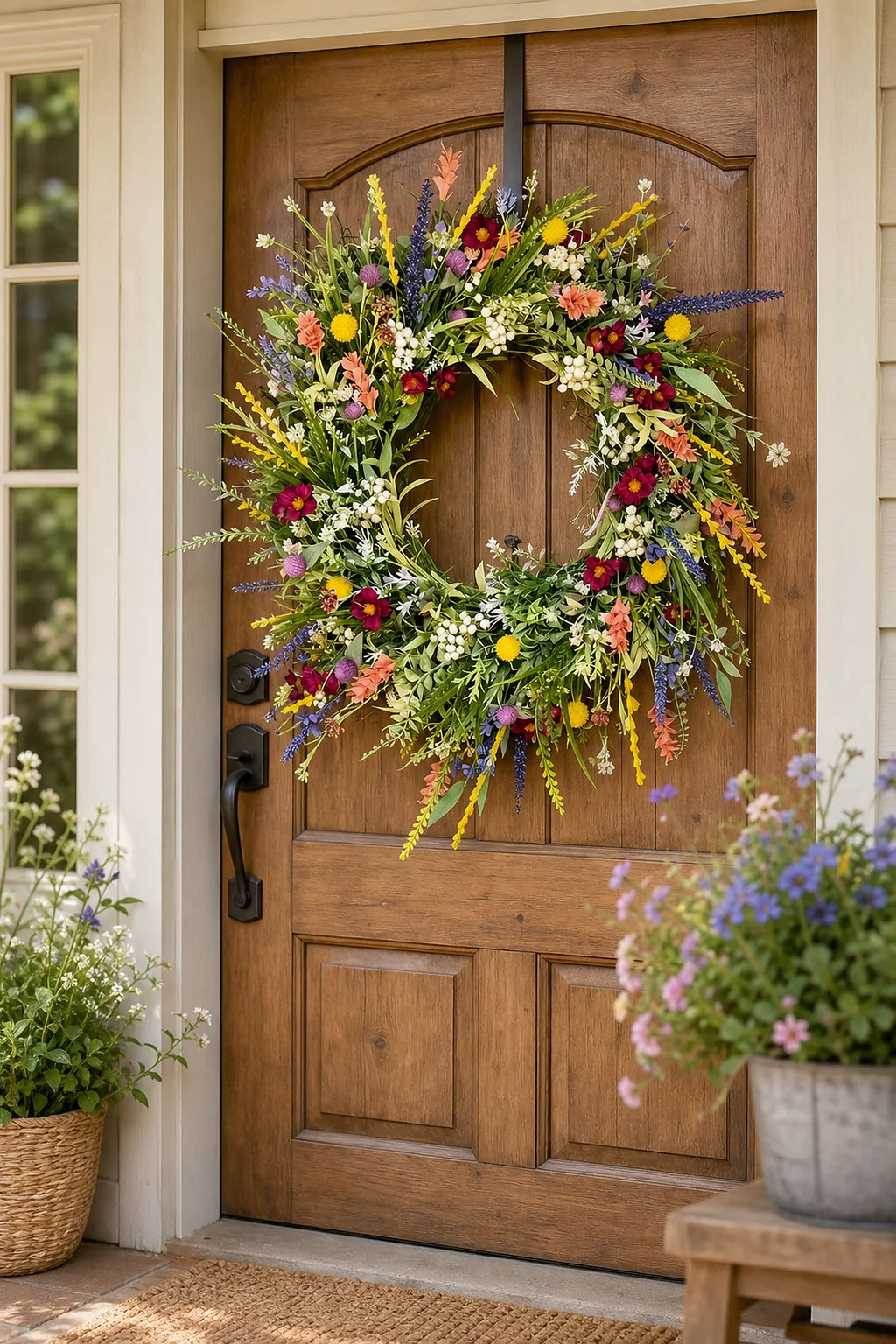Cozy Haven Wildflower Spring Door Wreath lifestyle image 5