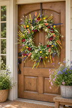 Cozy Haven Wildflower Spring Door Wreath styled home view 5