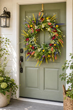 Cozy Haven Wildflower Spring Door Wreath styled home view 6