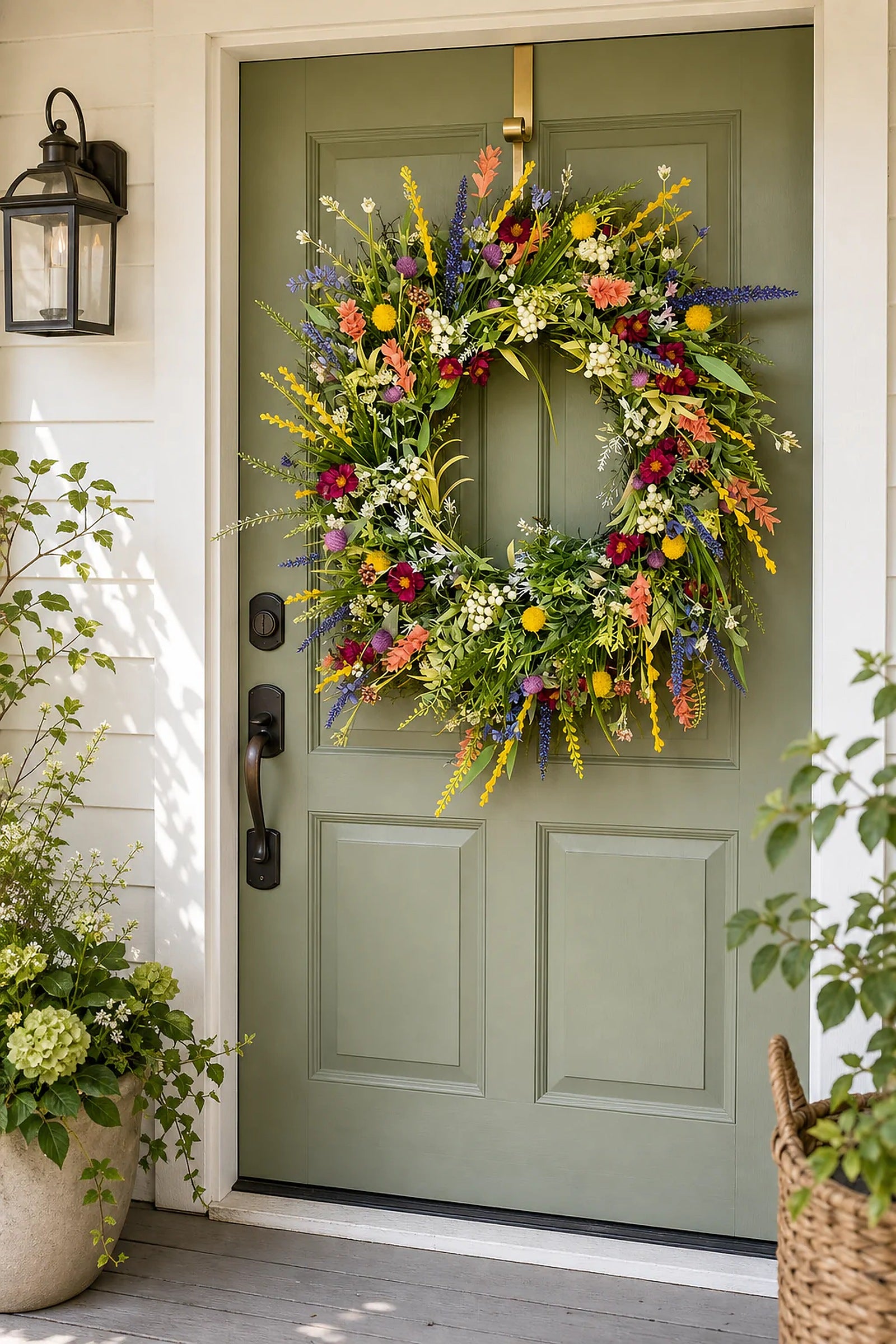 Cozy Haven Wildflower Spring Door Wreath lifestyle image 6