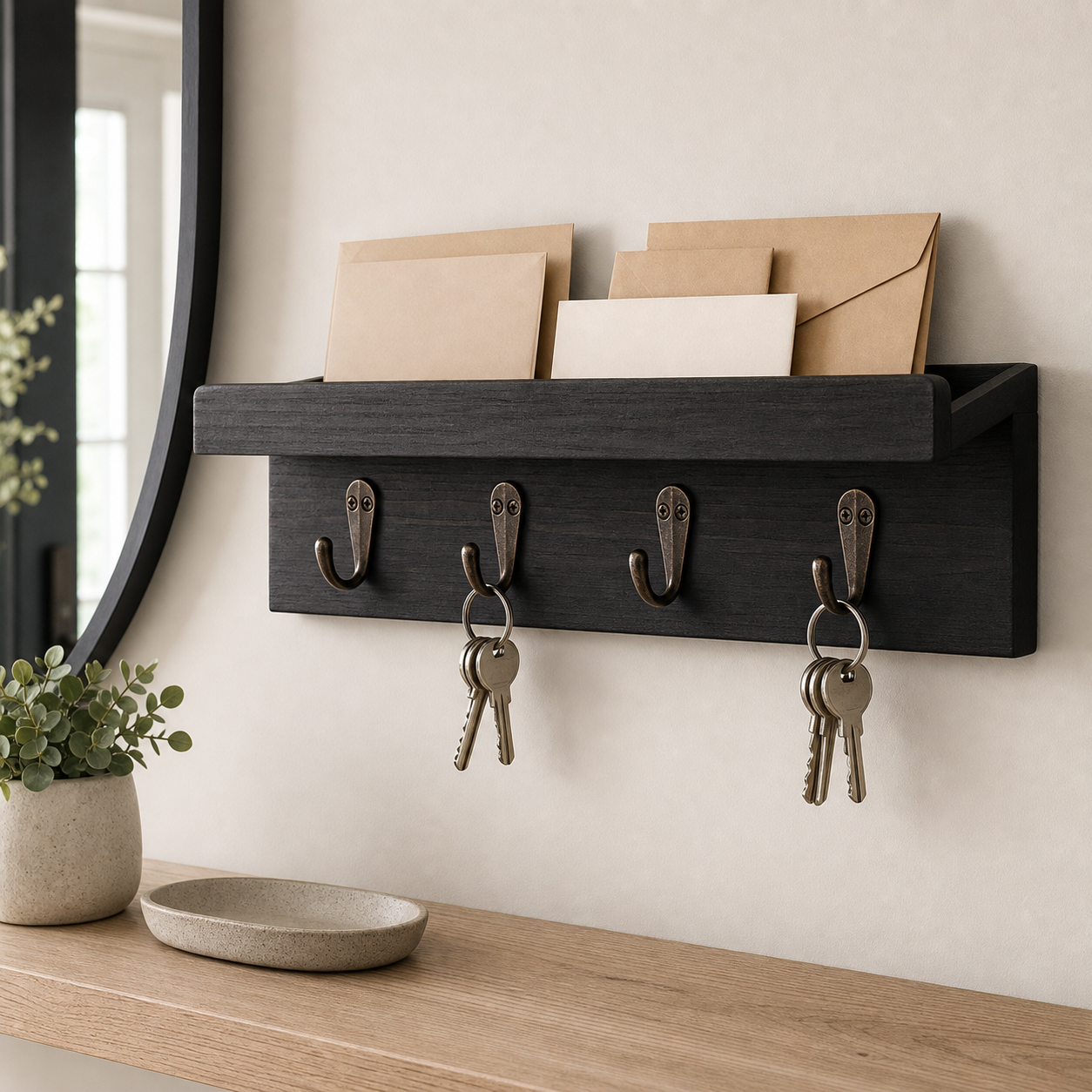 Cozy Haven Wood Wall Mail and Key Organizer in Black