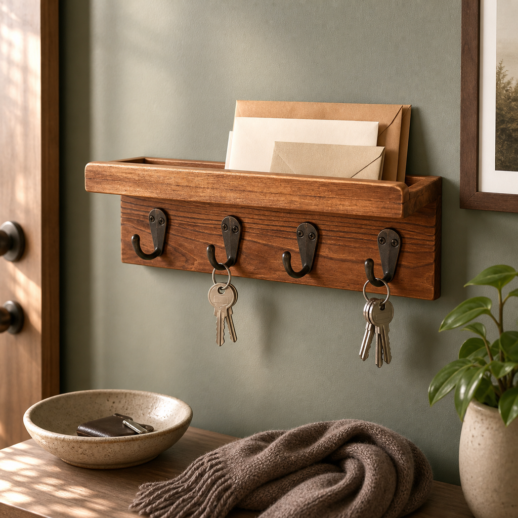 Cozy Haven Wood Wall Mail and Key Organizer in Brown