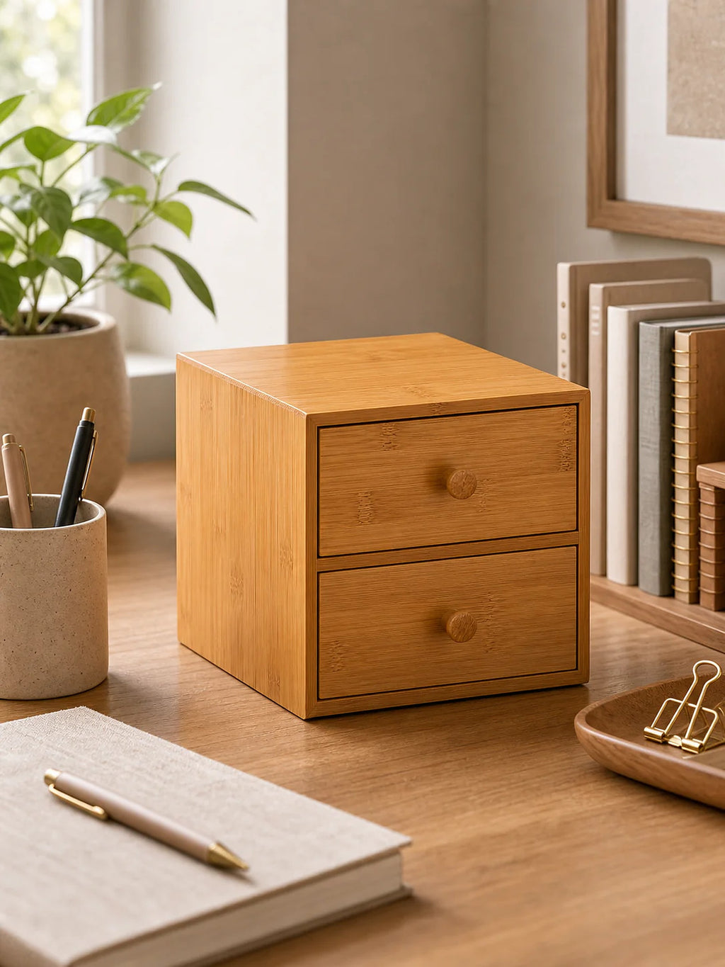 Cozy Haven Bamboo Desktop Drawer Organizer lifestyle image 1 for Bamboo Desktop Drawer Organizer