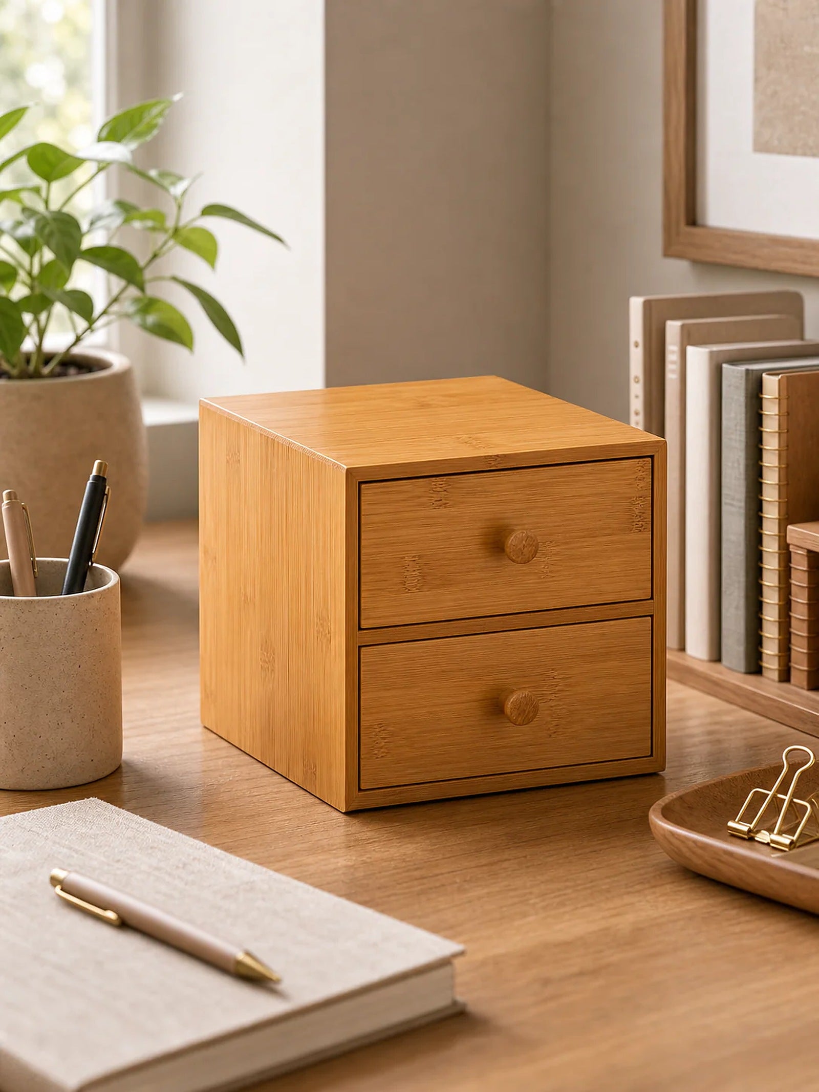 Cozy Haven Bamboo Desktop Drawer Organizer lifestyle image 1 for Bamboo Desktop Drawer Organizer