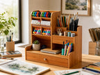 Cozy Haven Wooden Desktop Organizer with Drawer organized storage view 2