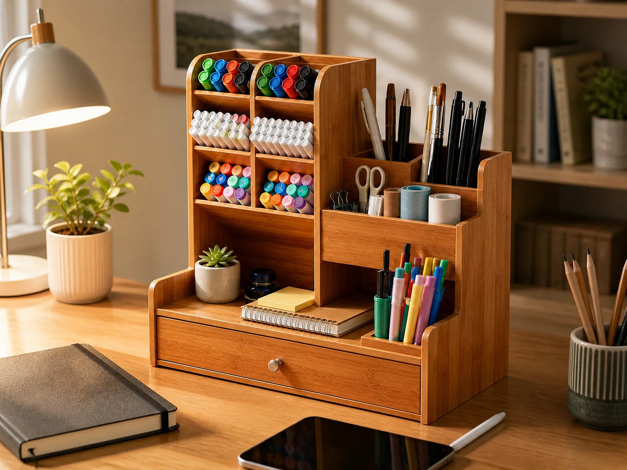 Cozy Haven Wooden Desktop Organizer with Drawer lifestyle image 3