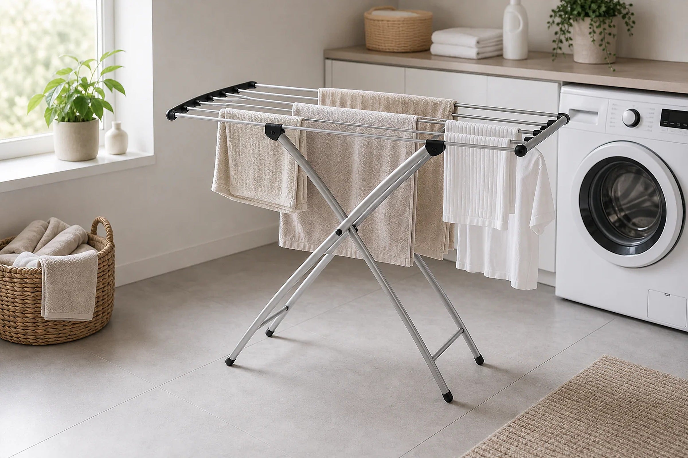 Cozy Haven White Accordion Foldable Drying Rack organized storage view 2