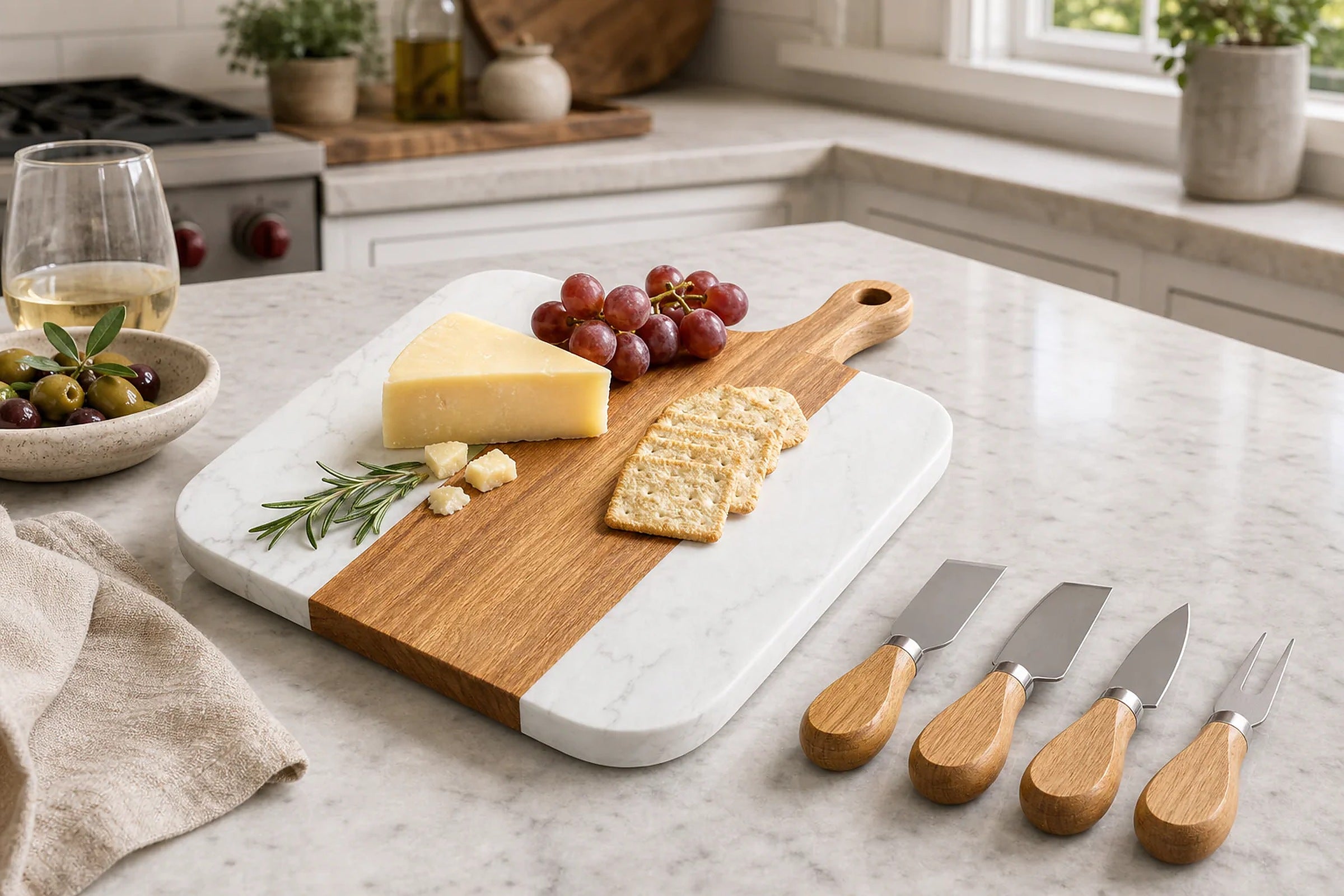 Cozy Haven Marble & Acacia Serving Board Set lifestyle image 1