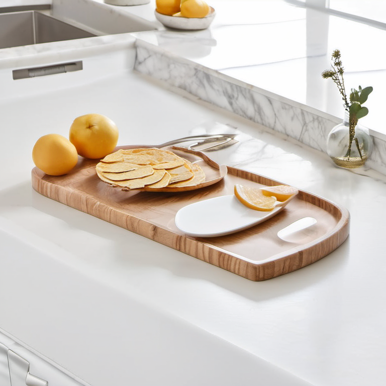 Cozy Haven editorial room lifestyle image for Cozy Haven Marble-Handle Serving Board Set