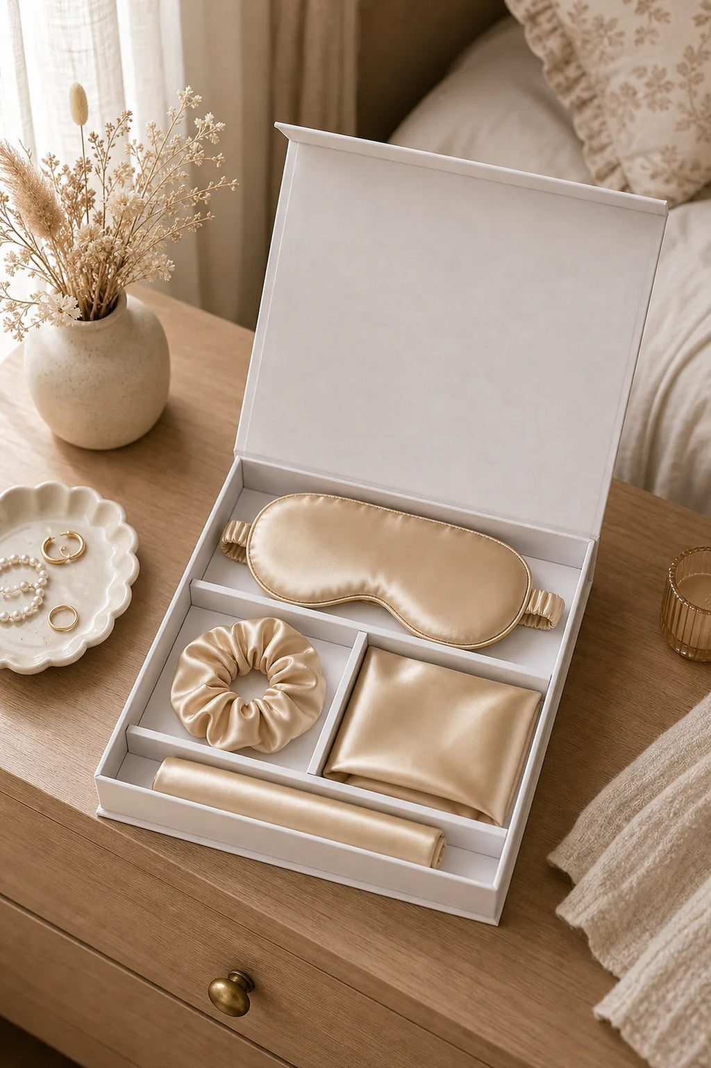 Cozy Haven Mulberry Silk Eye Mask Set - Beige