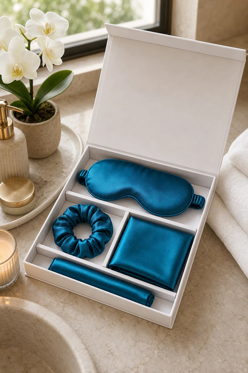 Cozy Haven Mulberry Silk Eye Mask Set - Peacock Blue