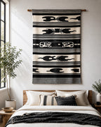 Cozy Haven Black-Cream Woven Wall Tapestry styled wall decor view 3