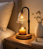 Cozy Haven Black & Wood Arched Candle Warmer Lamp styled lighting view 1