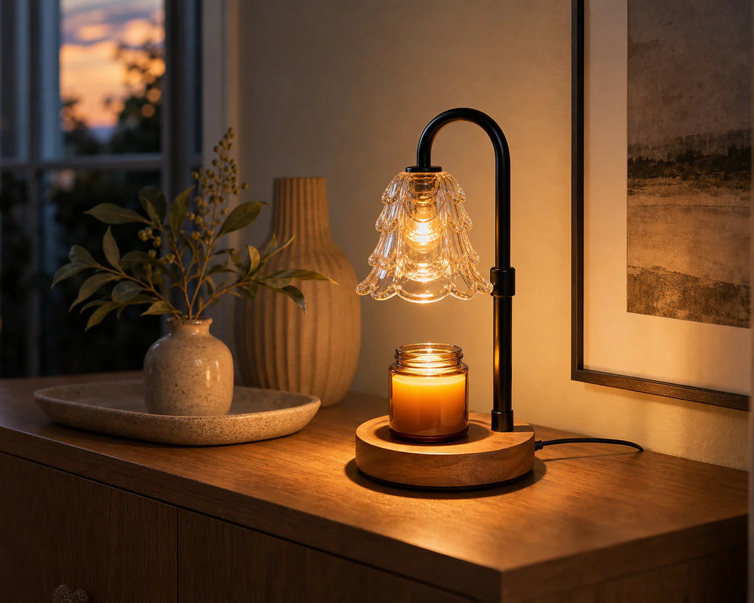 Cozy Haven Black & Wood Arched Candle Warmer Lamp