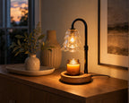 Cozy Haven Black & Wood Arched Candle Warmer Lamp styled lighting view 2