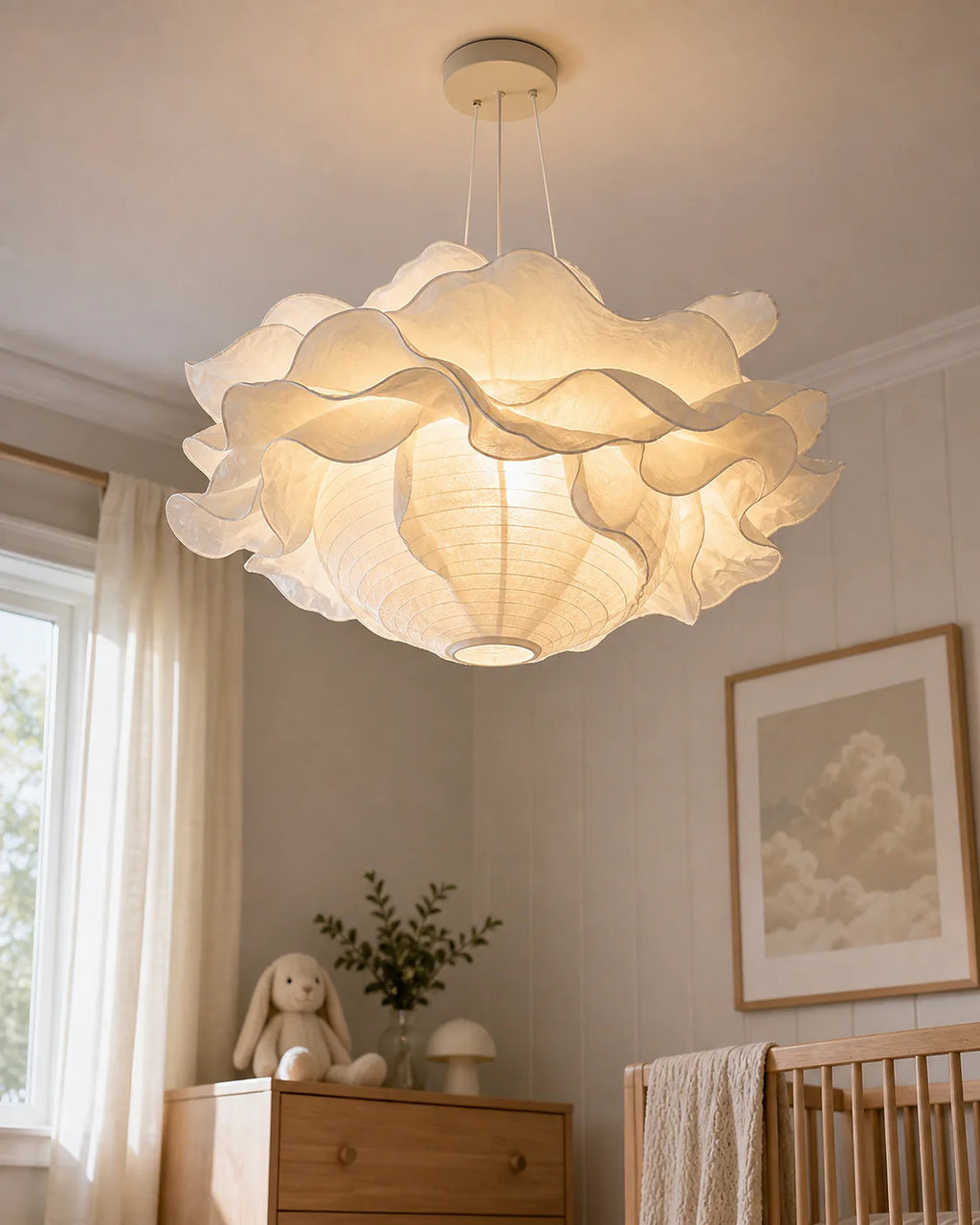 Cozy Haven Cloud Paper Lantern Ceiling Shade styled lighting view 5