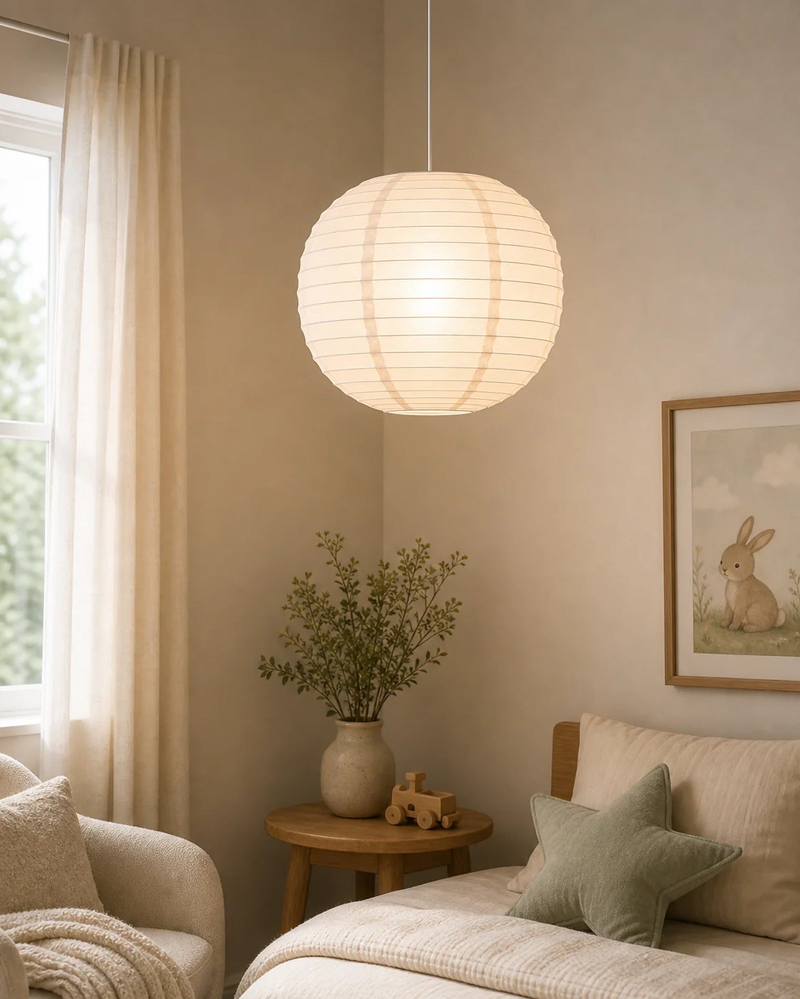 Cozy Haven White Paper Ball Lantern Lampshade styled lighting view 6