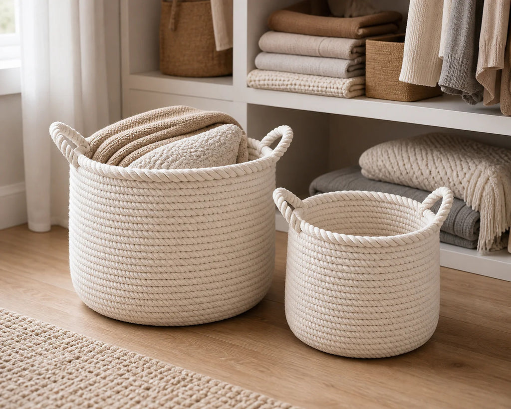 Cozy Haven Cotton Rope Decorative Storage Basket Set lifestyle image 2