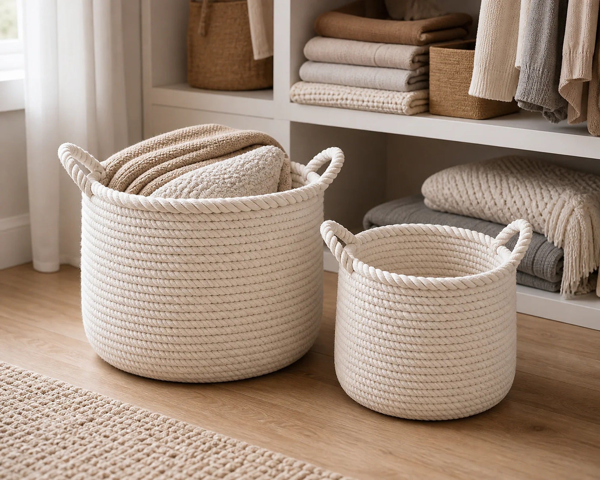 Cozy Haven Cotton Rope Decorative Storage Basket Set lifestyle image 2