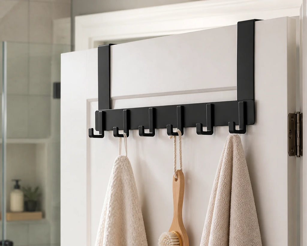 Cozy Haven Over-Door Bathroom Hook Rack styled bathroom view 2