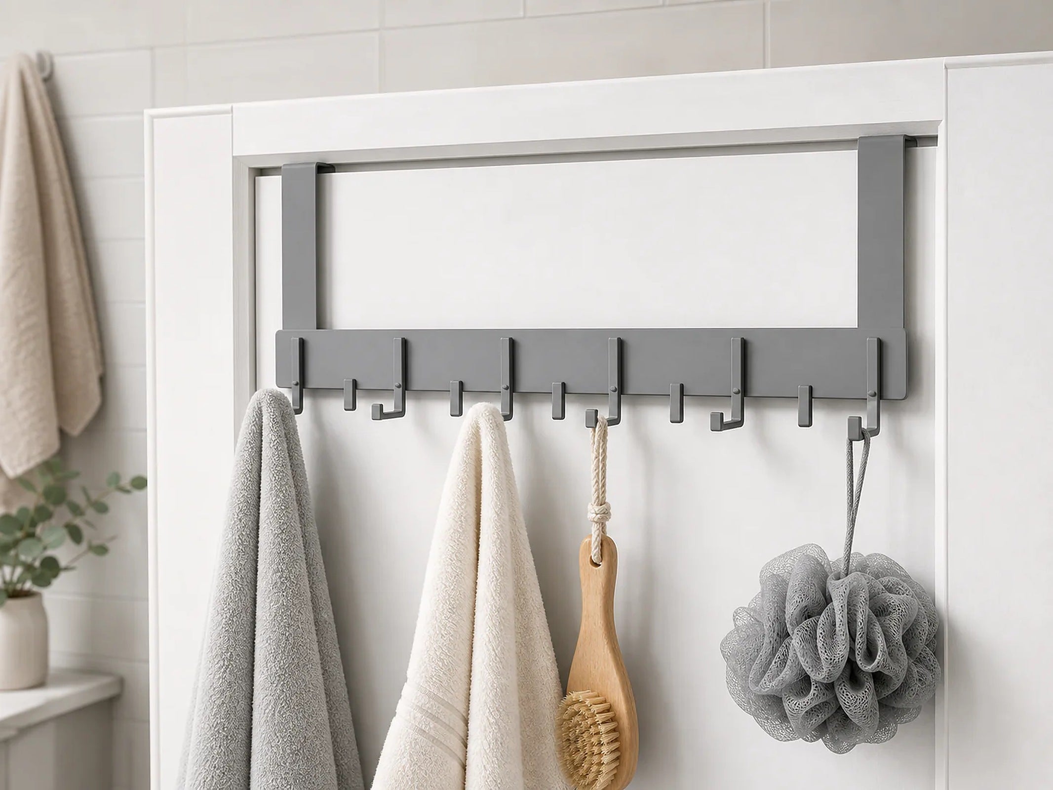 Cozy Haven Over-Door Bathroom Hook Rack styled bathroom view 3